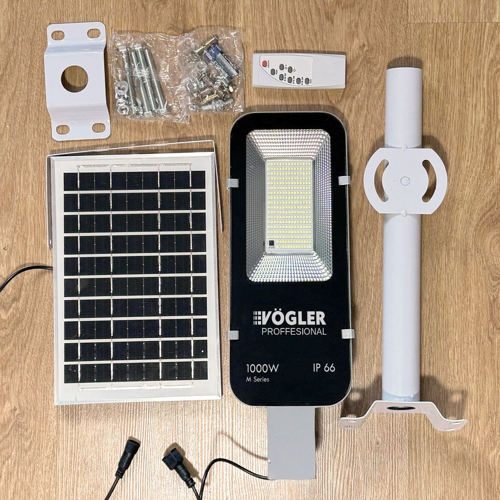 Мощна соларна лампа, сензор за здрач, дистанционно управление, Vögler Professional 1000W