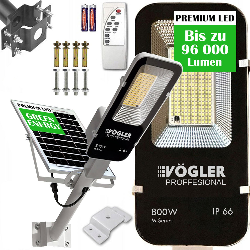Мощна соларна лампа, сензор за здрач, дистанционно управление, Vögler Professional 800W