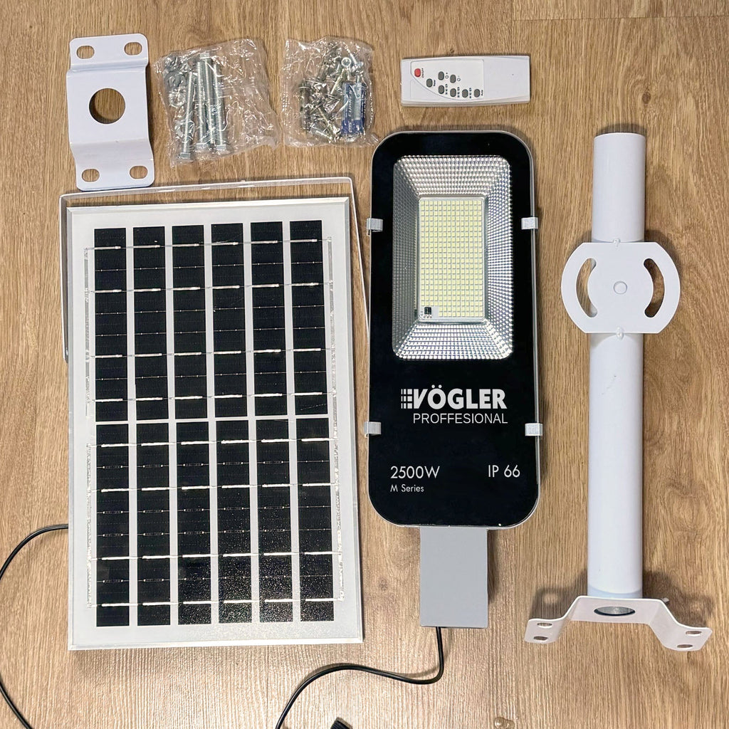 Мощна соларна лампа, сензор за здрач, дистанционно управление, Vögler Professional 2500W