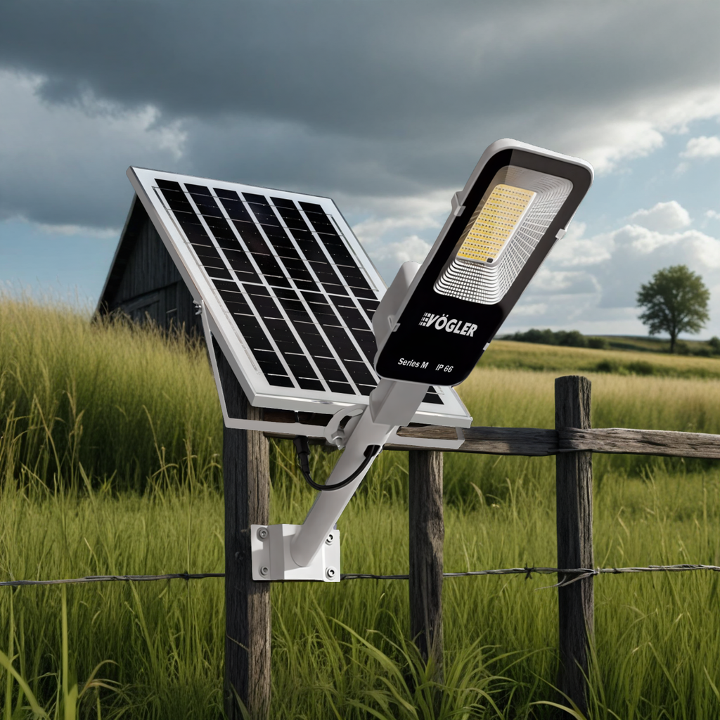 Мощна слънчева лампа, сензор за здрач, дистанционно управление, Vögler серия M 2000W