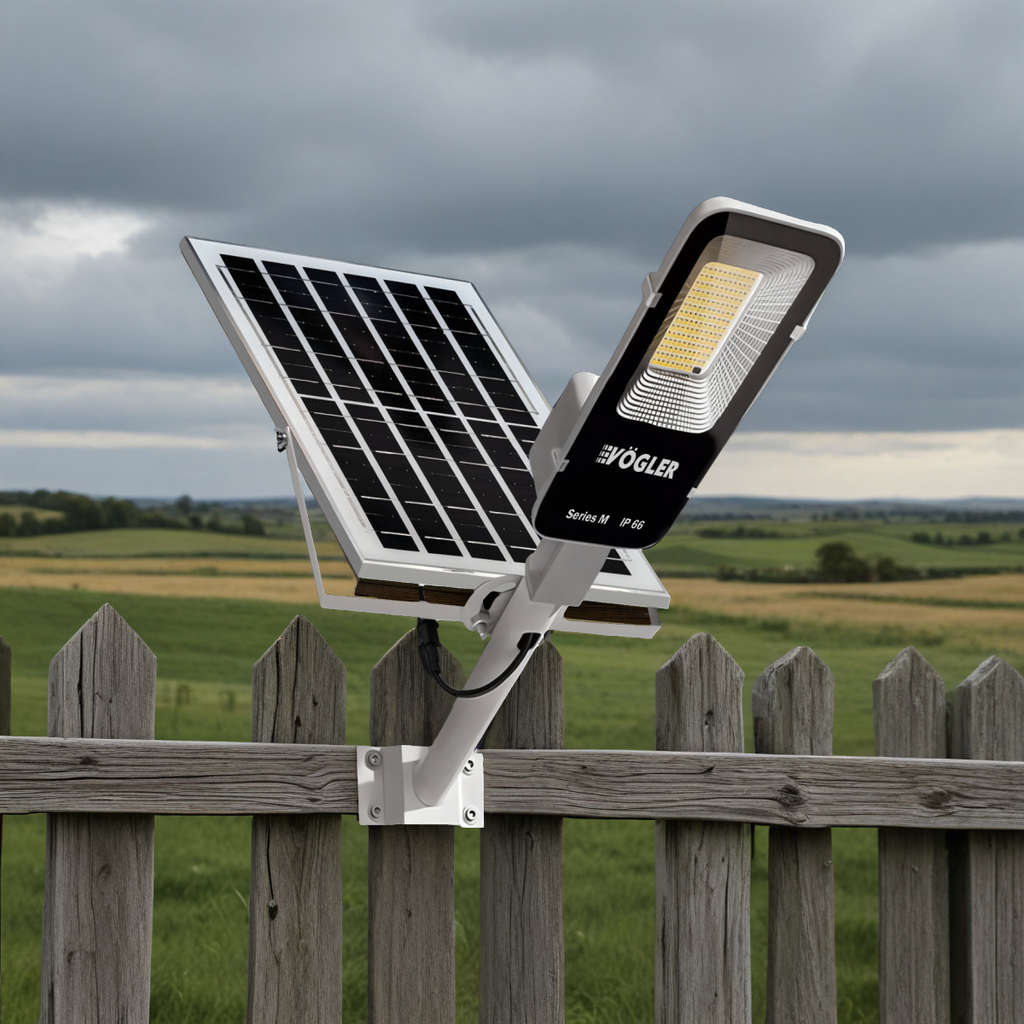 Мощна слънчева лампа, сензор за здрач, дистанционно управление, Vögler серия M 2000W