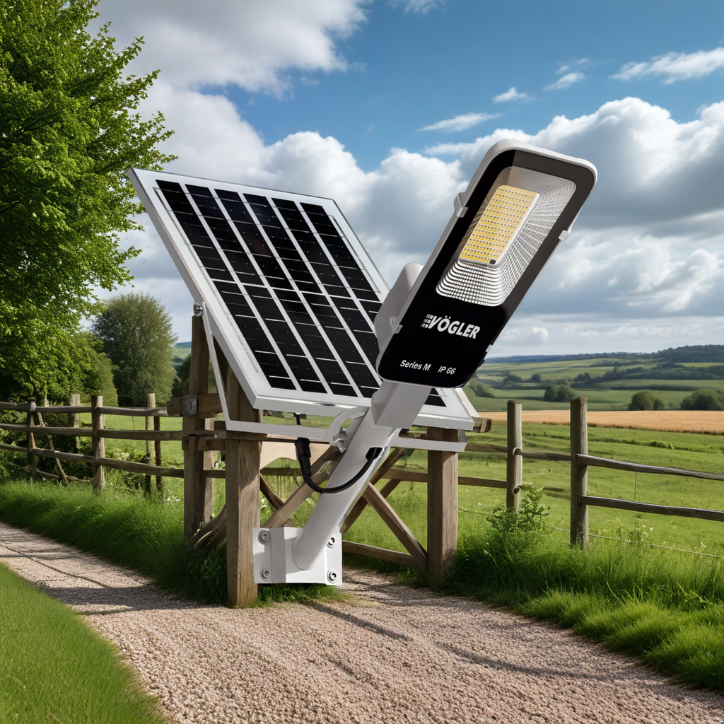 Мощна слънчева лампа, сензор за здрач, дистанционно управление, Vögler серия M 2000W