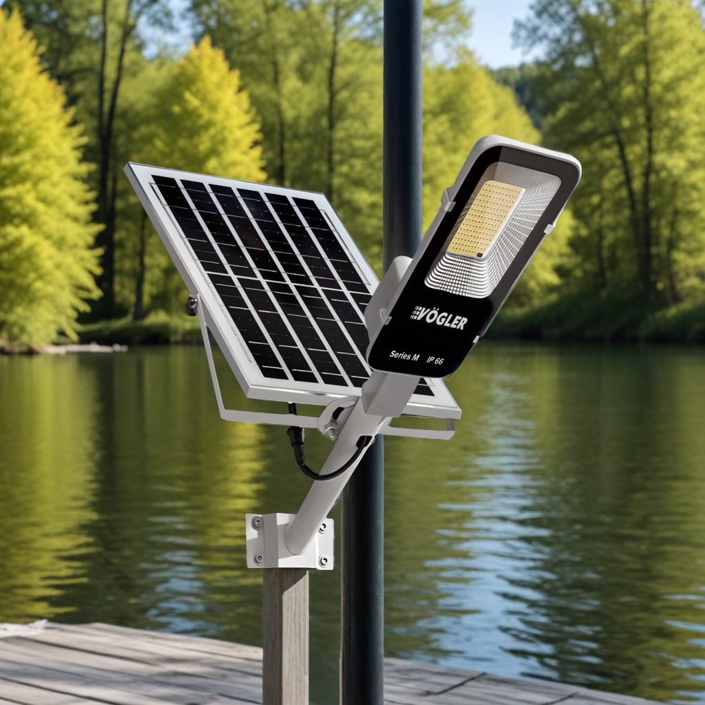 Мощна слънчева лампа, сензор за здрач, дистанционно управление, Vögler серия M 2000W