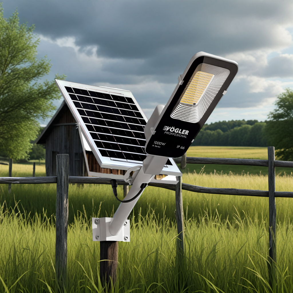 Мощна соларна лампа, сензор за здрач, дистанционно управление, Vögler Professional 1000W