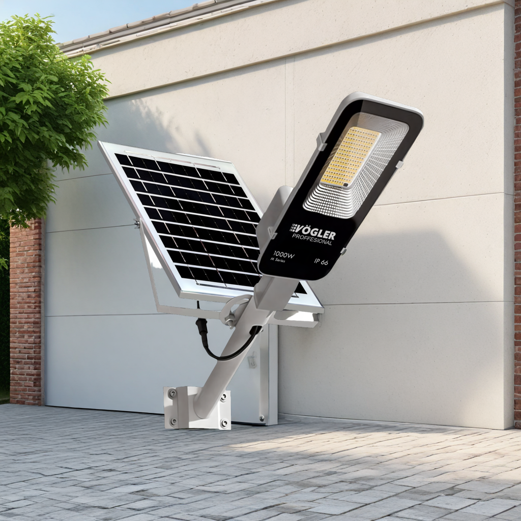 Мощна соларна лампа, сензор за здрач, дистанционно управление, Vögler Professional 1000W