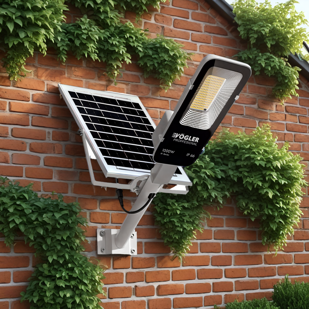 Мощна соларна лампа, сензор за здрач, дистанционно управление, Vögler Professional 1000W