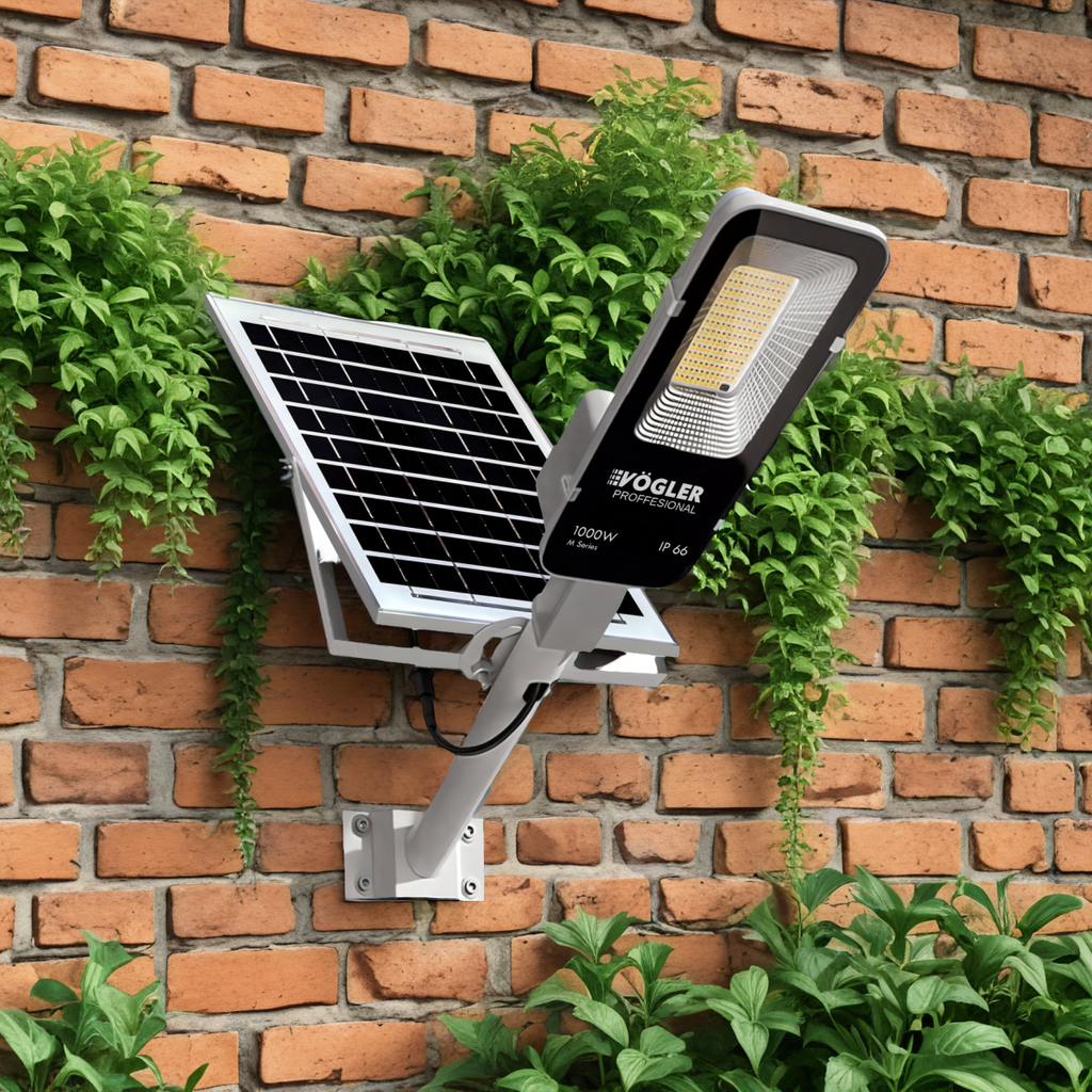 Мощна соларна лампа, сензор за здрач, дистанционно управление, Vögler Professional 1000W