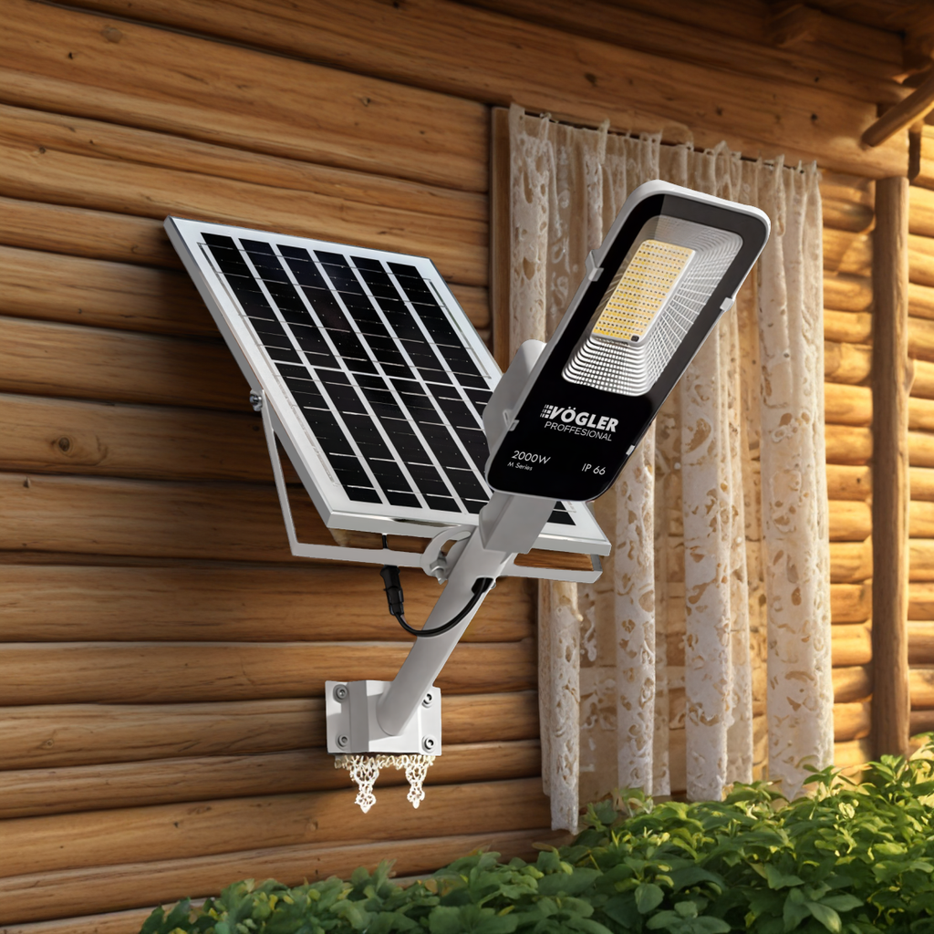 Мощна соларна лампа, сензор за здрач, дистанционно управление, Vögler Professional 2000W